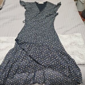 Abercrombie & Fitch Navy Floral Wrap Midi Dress